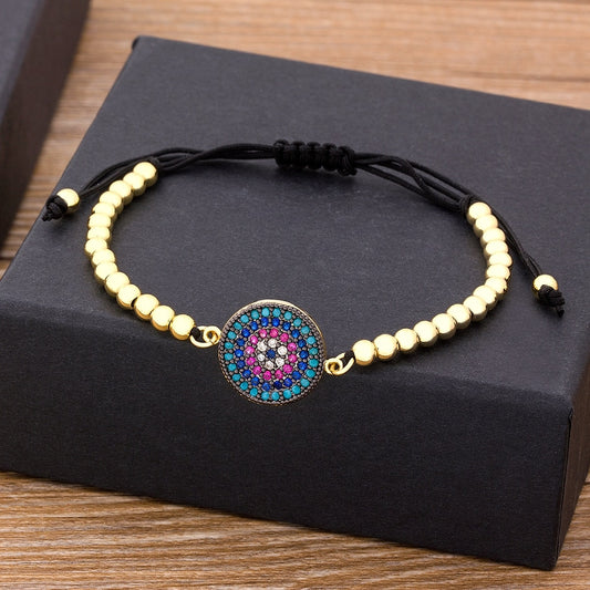 Nidin Trendy Turkish Evil Eye Handmade Beads Bracelet Pave CZ Blue Eye Lucky Rope Bracelet Adjustable Female Party Jewelry Gifts