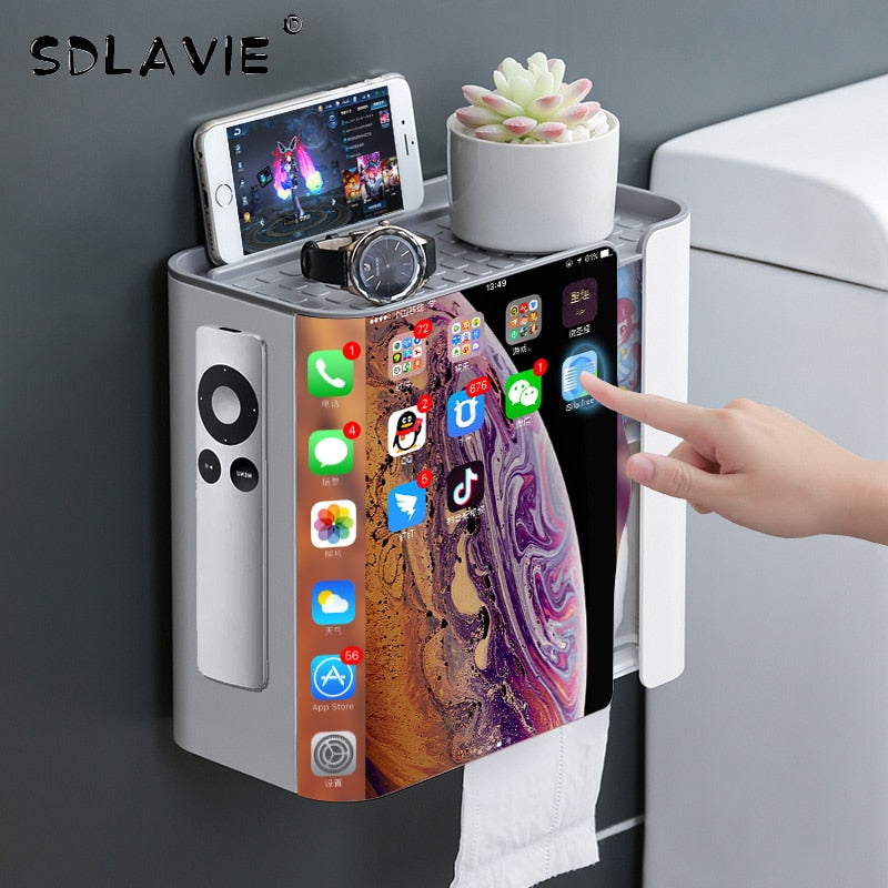 Toilet Paper Holder Waterproof Wall Shelf for Toilet Paper Tray Roll Paper Towel Holder Makeup Storage Bathroom Accessories Set