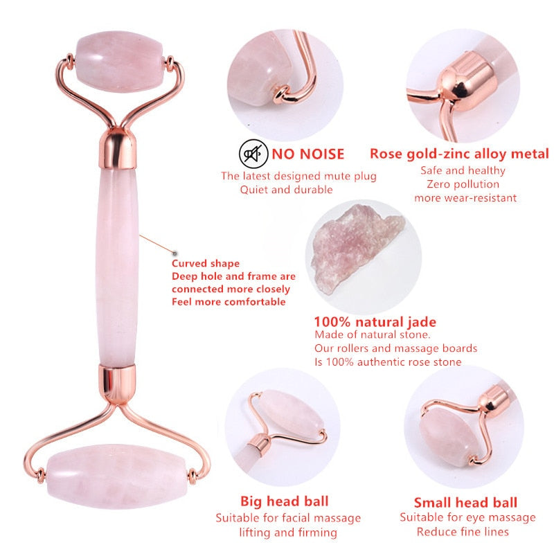 Rose Quartz Roller Massager Tool Natural Stone Facial Massager Jade Roller Microneedle Roller Jade Spatula Skin Care Kit Box