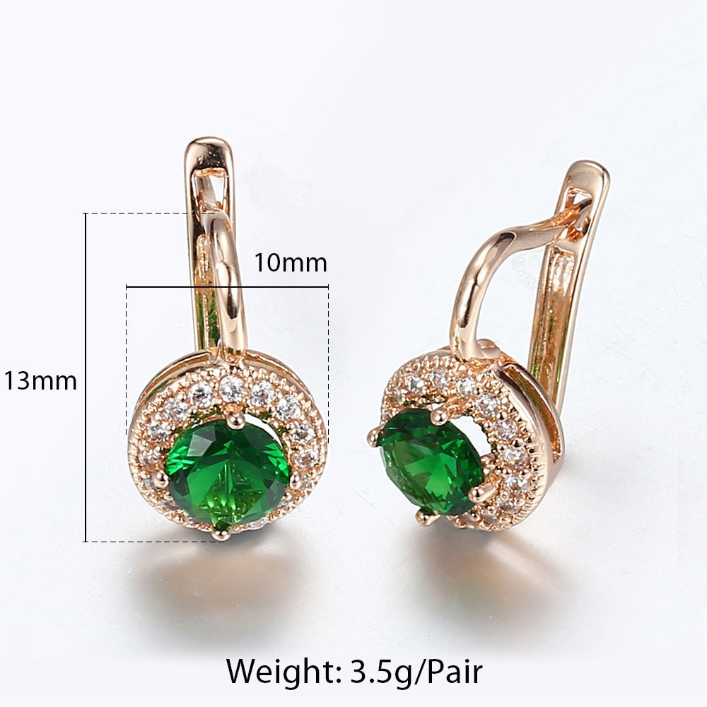 Rose Gold Color Earrings For Women Green Round Stone Cubic Zircon Drop Earrings White Geometric Luxury Trendy Jewelry GE278