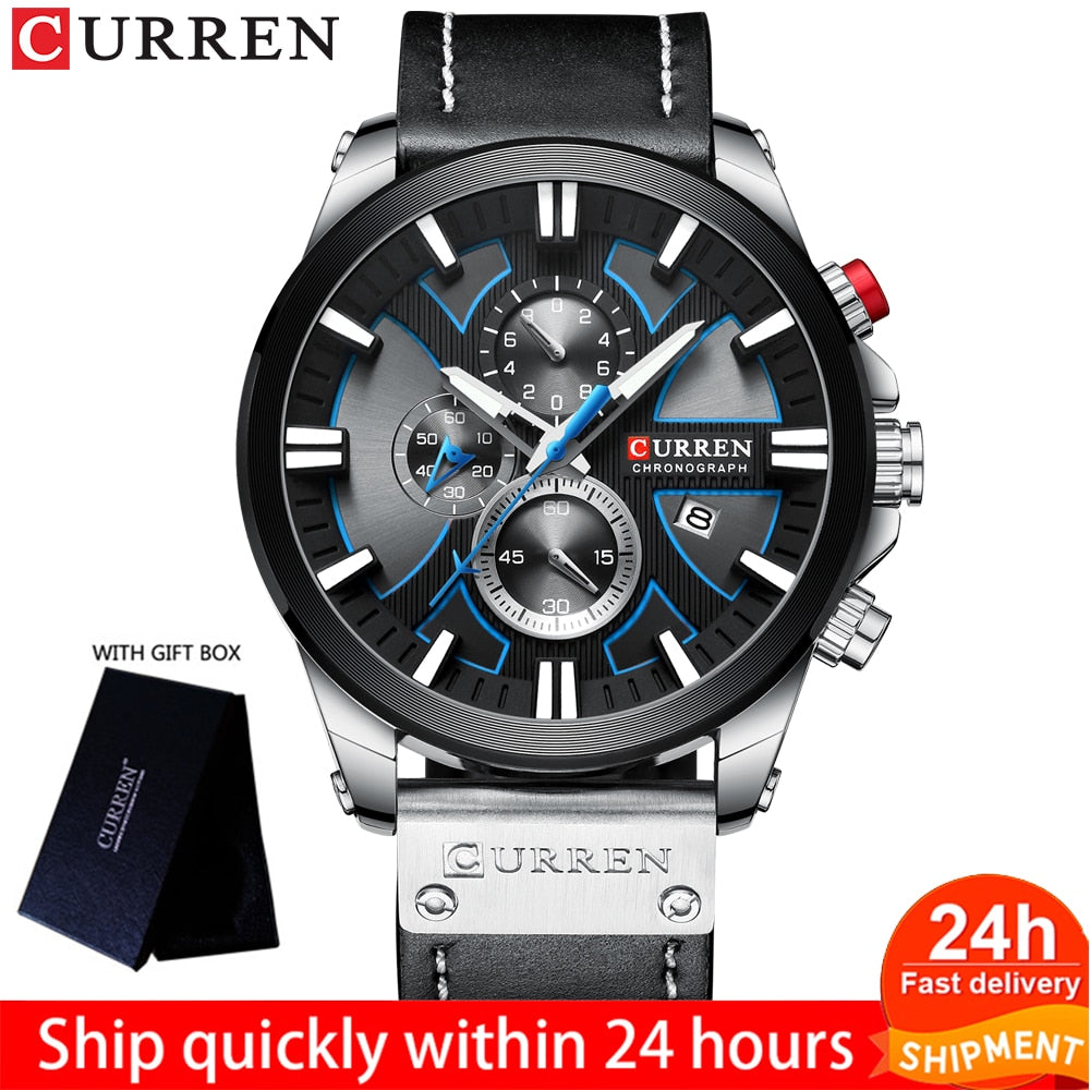 CURREN Men Watch Leather Brand Luxury Quartz Clock Fashion Chronograph Wristwatch Male Sport Military 8346 Relogio Masculino