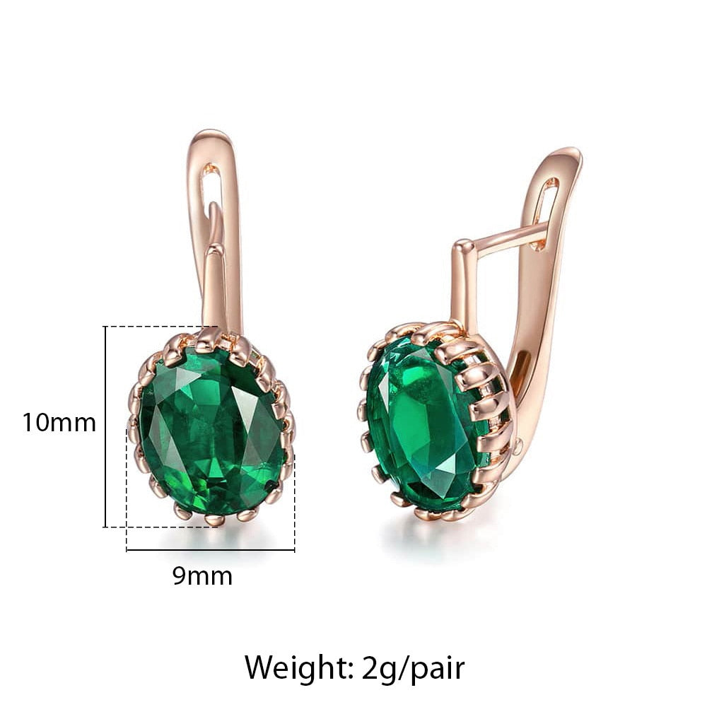 Rose Gold Color Earrings For Women Green Round Stone Cubic Zircon Drop Earrings White Geometric Luxury Trendy Jewelry GE278