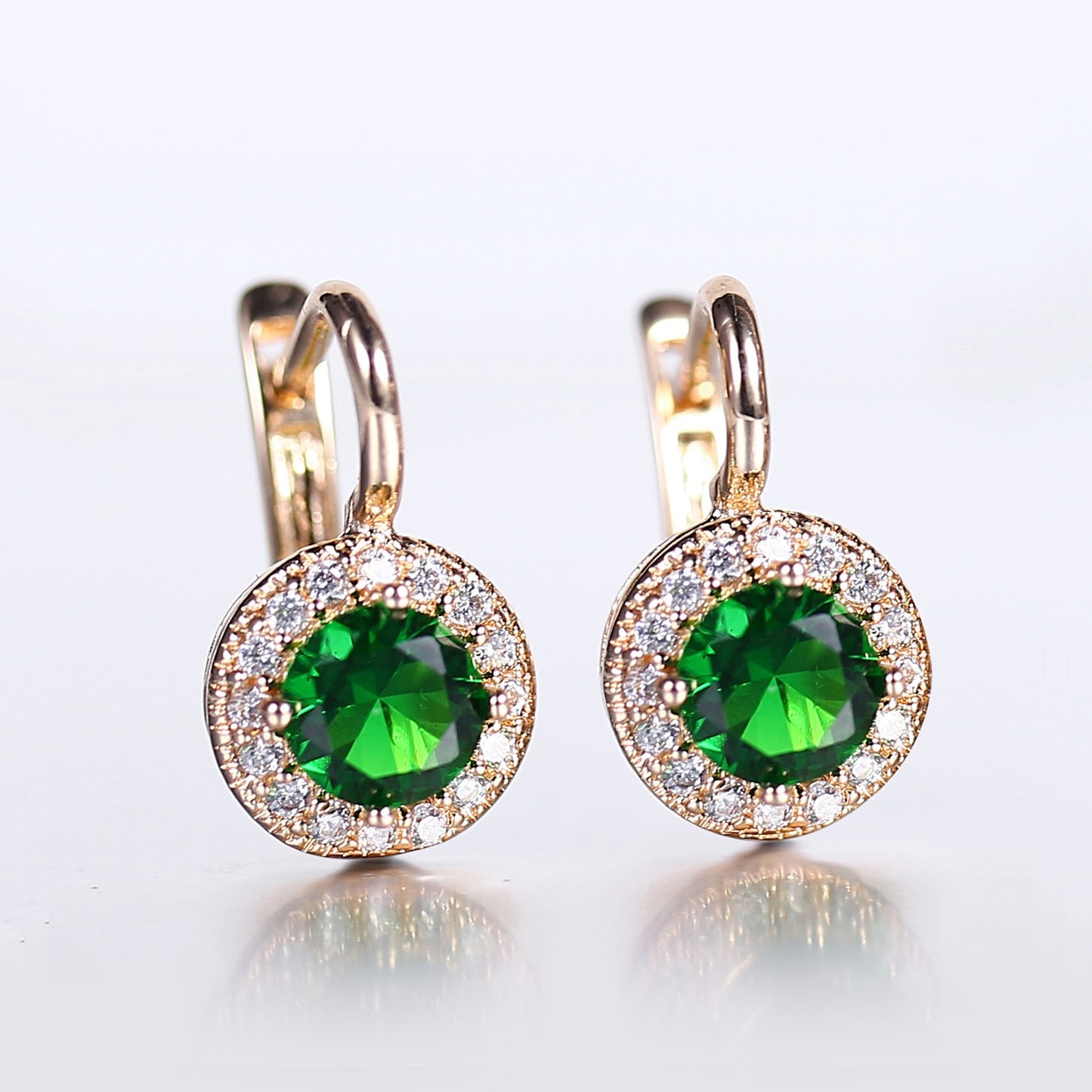 Rose Gold Color Earrings For Women Green Round Stone Cubic Zircon Drop Earrings White Geometric Luxury Trendy Jewelry GE278