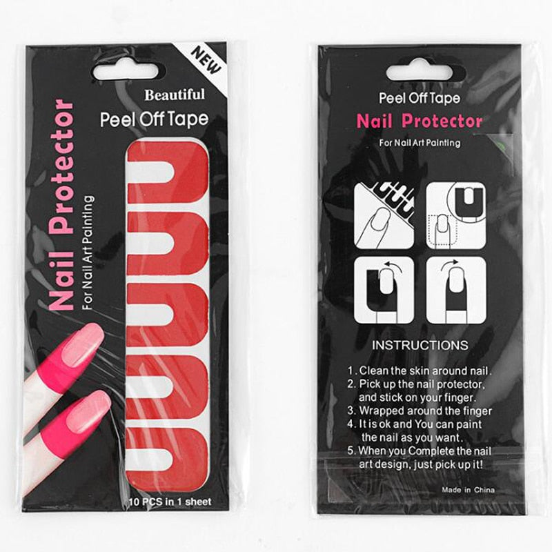 10pc/sheet Nail U-Shape Peel Off Tape Anti-overflow Protector Sticker Nail Art Polish Paint Tool 184*80mm Anti-overflow Stickers