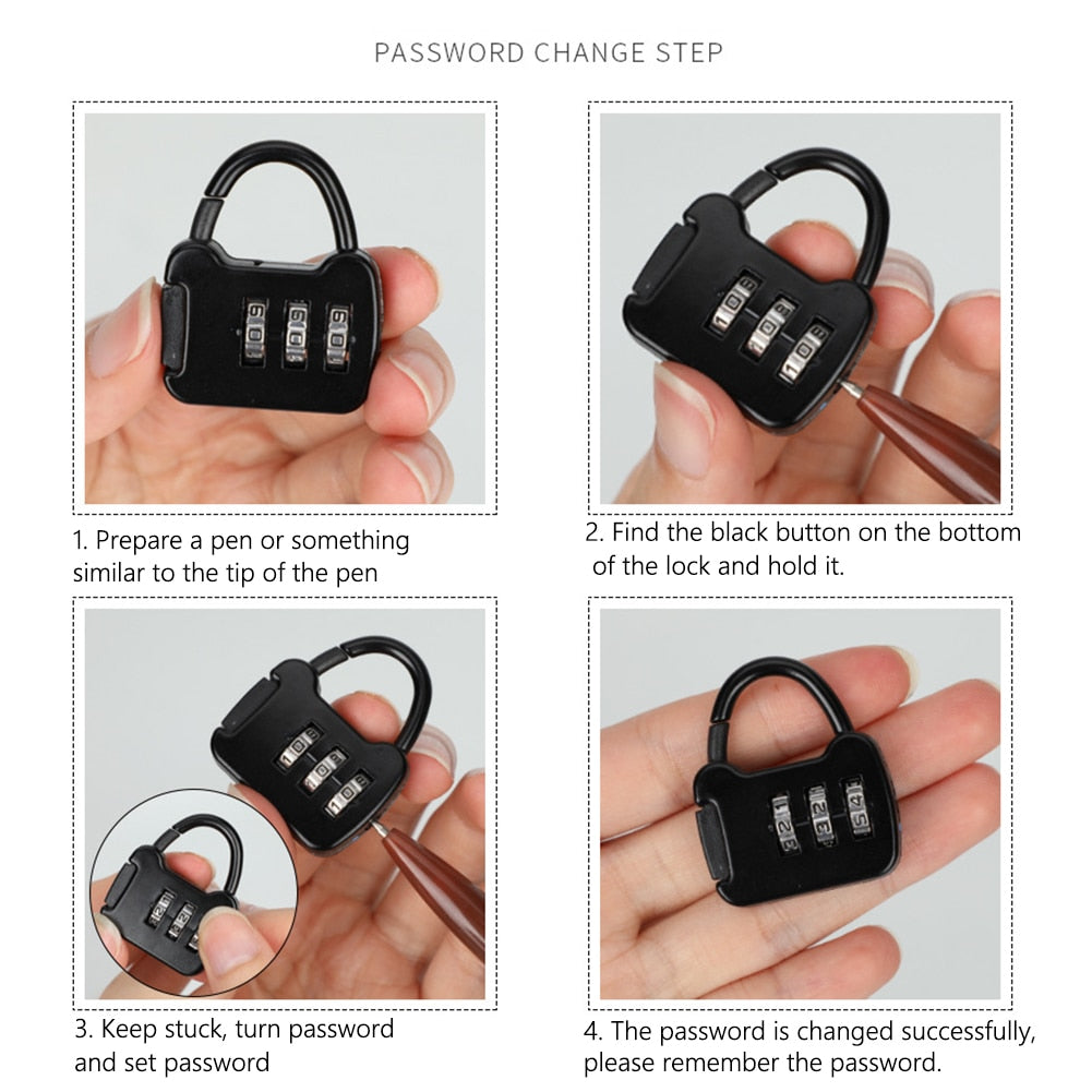 3 Digit Code Combination Password Lock Portable Travel Mini Zinc Carrying Luggage Case Security Lock Backpack Lock Padlock Tool