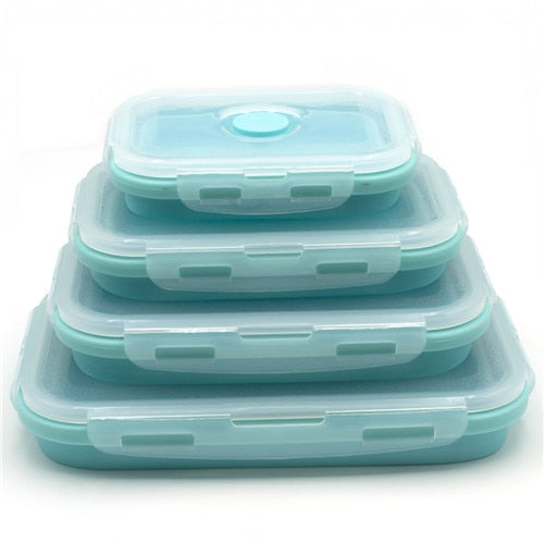 4pcs/set Silicone Rectangle Lunch Box Collapsible Bento Box Folding Food Container Bowl 300/500/800/1200ml for Dinnerware