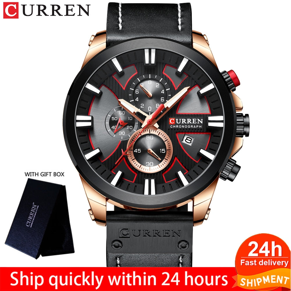 CURREN Men Watch Leather Brand Luxury Quartz Clock Fashion Chronograph Wristwatch Male Sport Military 8346 Relogio Masculino