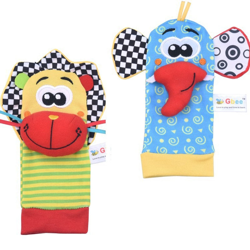 Infant Socks Wrist Rattle Toys Baby Toys 0-12 Months Newborn Cartoon Animal Plush Socks Wrist Strap Rattle For Baby Girl Boy Hot