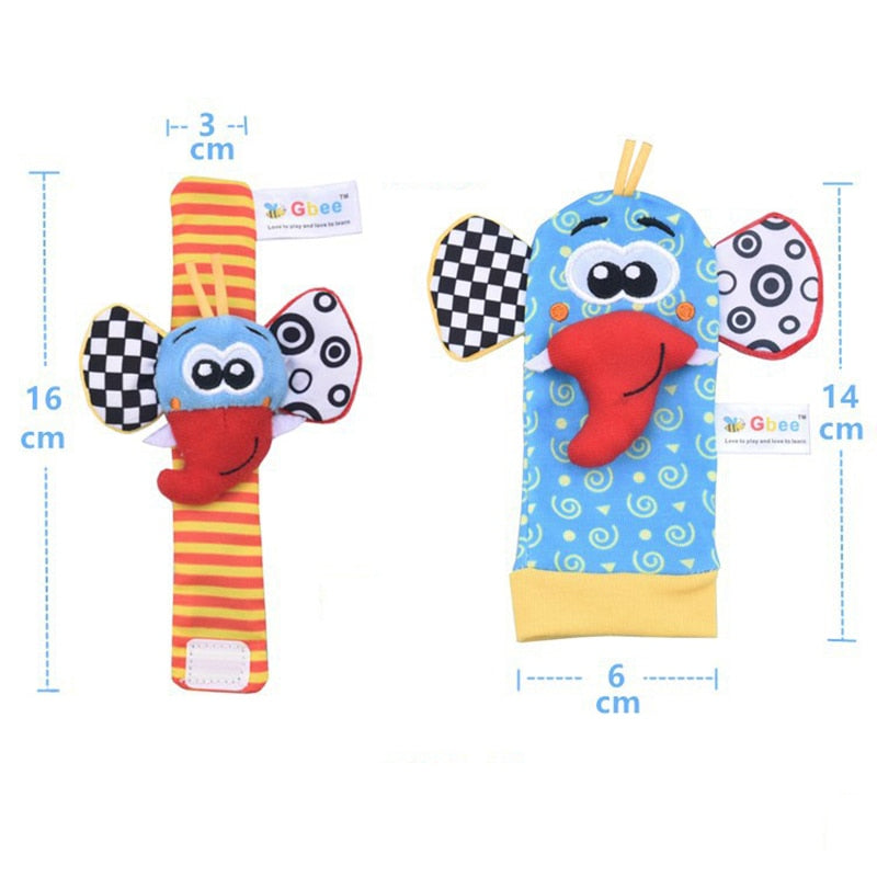 Infant Socks Wrist Rattle Toys Baby Toys 0-12 Months Newborn Cartoon Animal Plush Socks Wrist Strap Rattle For Baby Girl Boy Hot