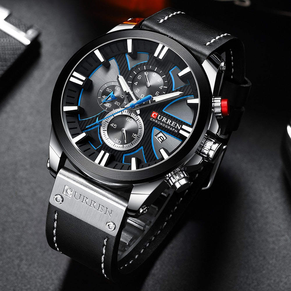 CURREN Men Watch Leather Brand Luxury Quartz Clock Fashion Chronograph Wristwatch Male Sport Military 8346 Relogio Masculino