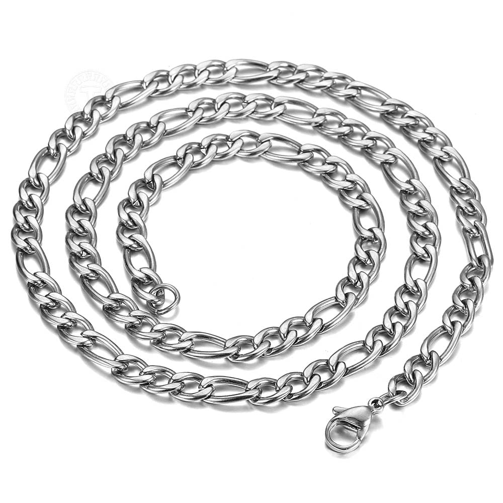 5/7/9mm Men&#39;s Stainless Steel Necklace Figaro Link Chain Choker for Men Women Gold Color Silver Color Solid Accessories  KNM177