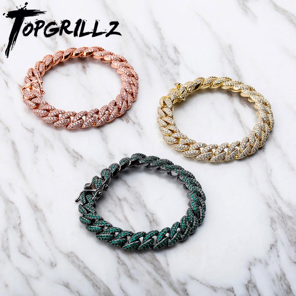 TOPGRILLZ 10mm Bracelet 6 Colors Iced Micro Pave Cubic Zirconia Bracelet Hip Hop Rock Fashion Jewelry Women For Gift 7inch 8inch