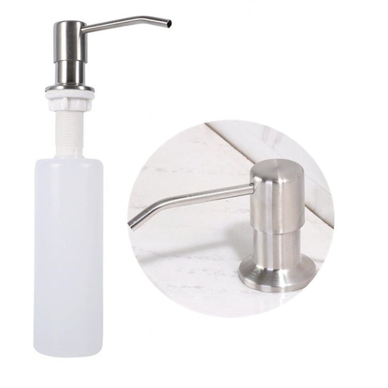 Soap Dispenser White/Beige ABS+Stainless Steel Kitchen Dispenser Deck Mounted Sink Manual Liquid Soap Dispenser Bottle 400 ML