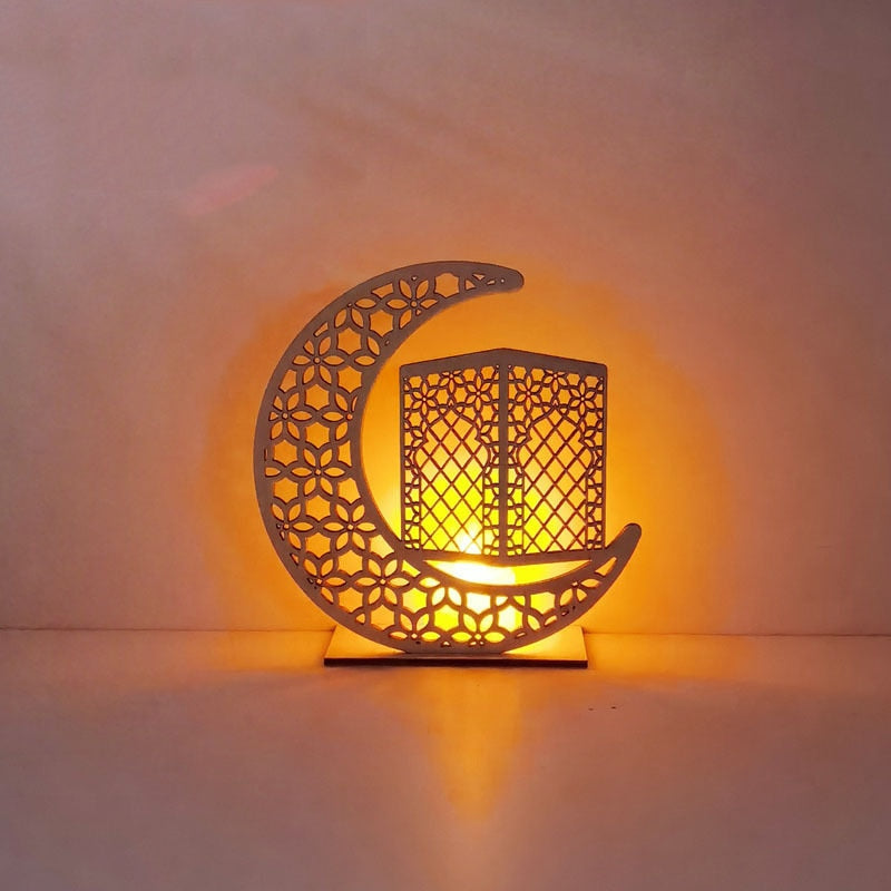 LED Eid Mubarak Wooden DIY Craft Ornament Pendant Islam Muslim Party Home Decoration Ramadan Kareem Event Party Supplies