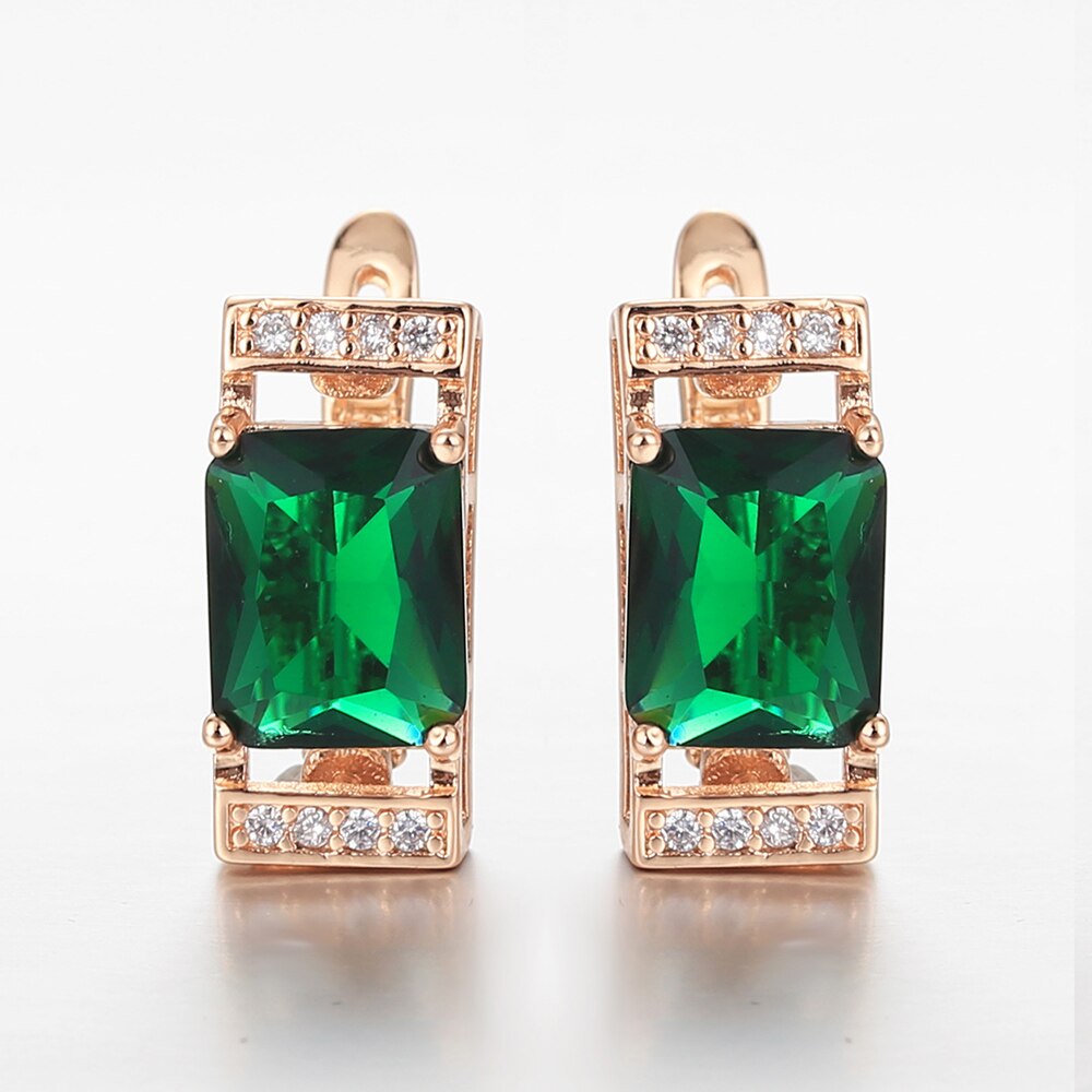 Rose Gold Color Earrings For Women Green Round Stone Cubic Zircon Drop Earrings White Geometric Luxury Trendy Jewelry GE278