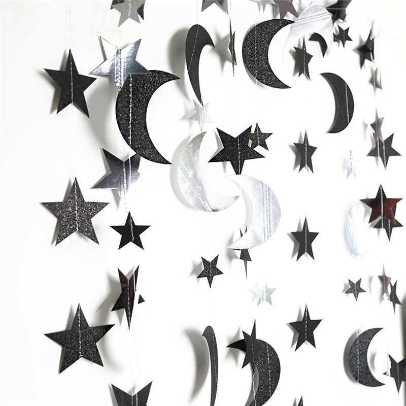 4M Golden moon star hanging Garland eid mubarak Wall bunting decoration home wall curtain deco Ramadan Mubarak Kareem supplies