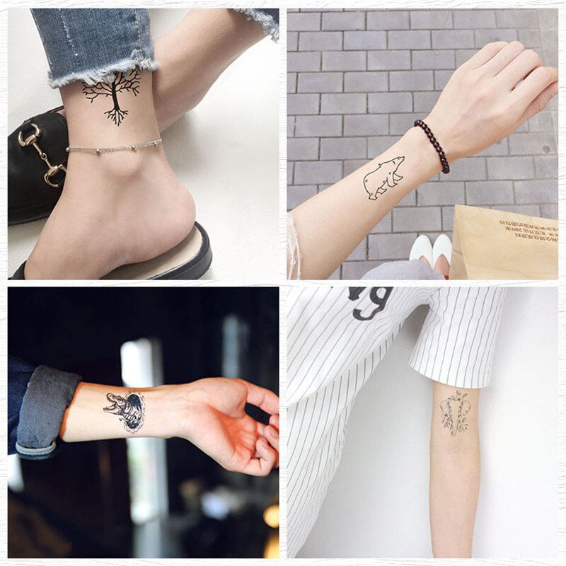 Rocooart Hot sale Black White Style Tattoo Sticker Tree Flower Leaf  Temporary Tattoo Sticker Rose Body Art Tatouage Fake Tatoo