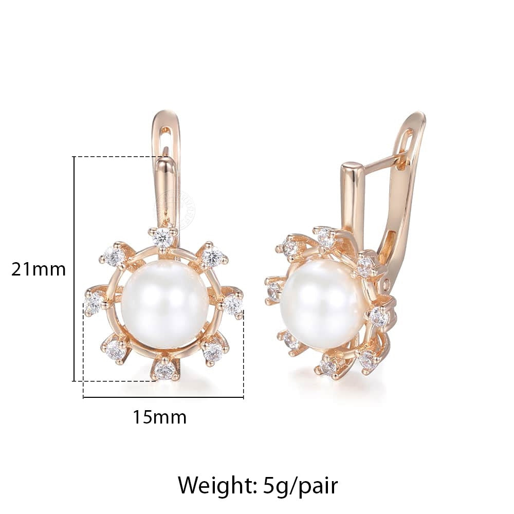 Rose Gold Color Earrings For Women Green Round Stone Cubic Zircon Drop Earrings White Geometric Luxury Trendy Jewelry GE278