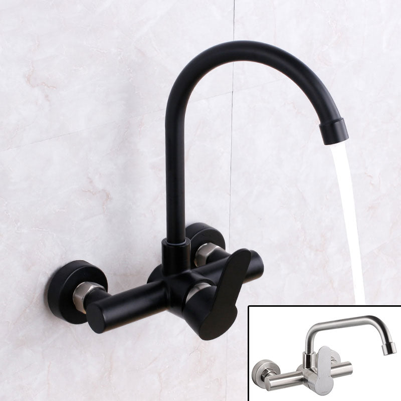 Wall mounted black kitchen faucet single handle double holes hot and cold water mixer