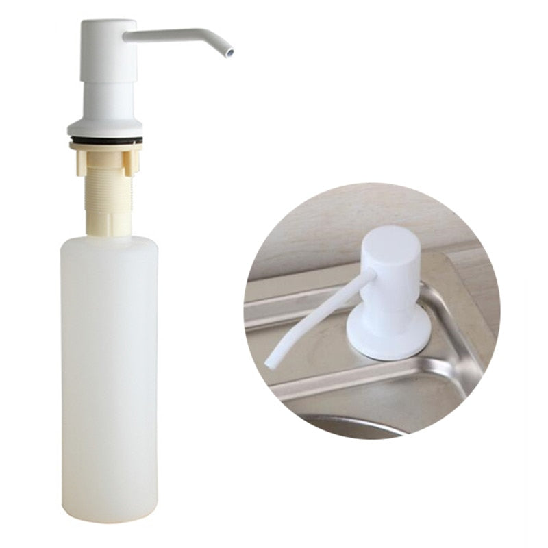 Soap Dispenser White/Beige ABS+Stainless Steel Kitchen Dispenser Deck Mounted Sink Manual Liquid Soap Dispenser Bottle 400 ML