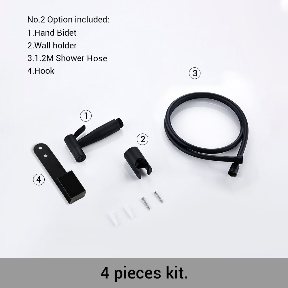 Toilet Bidet Sprayer Shattaf Shower Wall Mounted Bathroom Matt Black Stainless Steel With Portable Hand Held And Hose Smesiteli