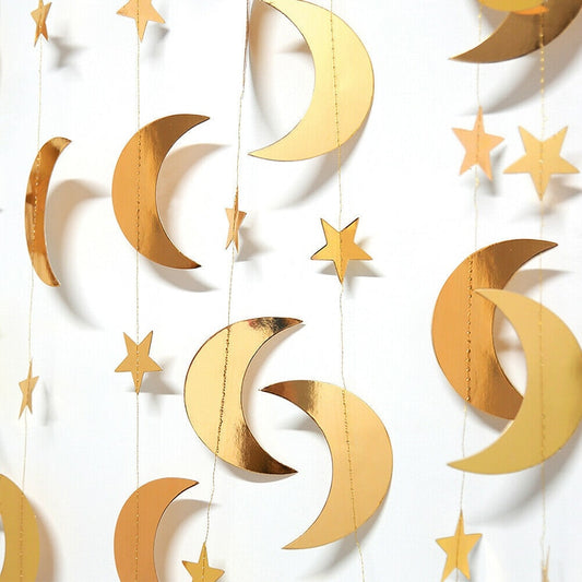 4M Golden moon star hanging Garland eid mubarak Wall bunting decoration home wall curtain deco Ramadan Mubarak Kareem supplies