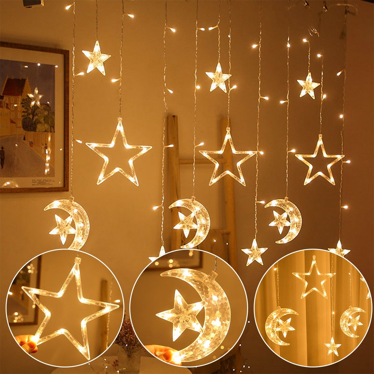 Star Moon Led Curtain Garland String Light EID Mubarak Ramadan Decorations for Home 2023 Islam Muslim Event Party Supplies Decor