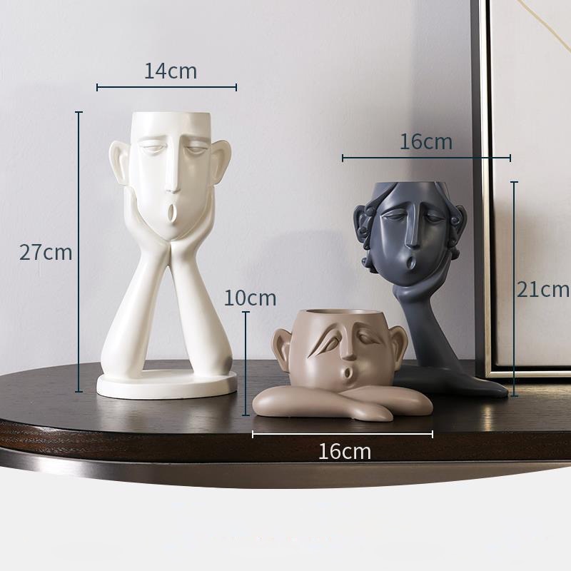 Abstract figure Set 3pc living room Sculpture Office Bookshelf Home Decor modern Vase Home Ornaments TV Desk Figurine Resin