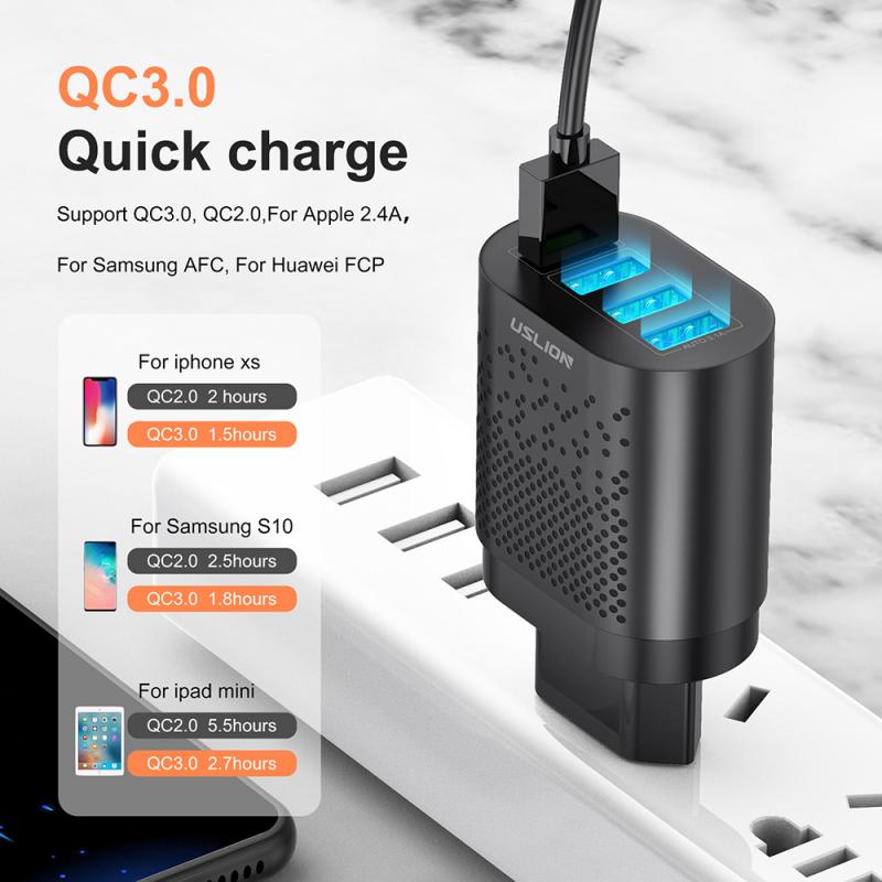 EU/US Plug USB Charger 3A Quik Charge 3.0 Mobile Phone Charger For iPhone 11 Samsung Xiaomi 4 Port 48W Fast Wall Chargers