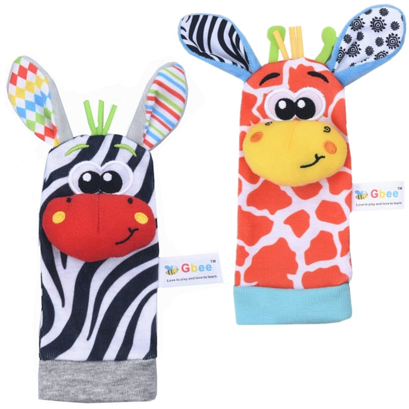 Infant Socks Wrist Rattle Toys Baby Toys 0-12 Months Newborn Cartoon Animal Plush Socks Wrist Strap Rattle For Baby Girl Boy Hot