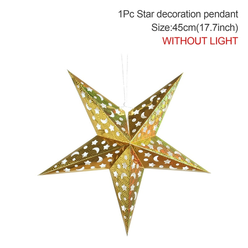 30-75cm Hollow Star Hanging Pendant Eid Mubarak Christmas Ramadan Decoration 2023 Islamic Muslim Party Decor Ramadan Kareem Gift