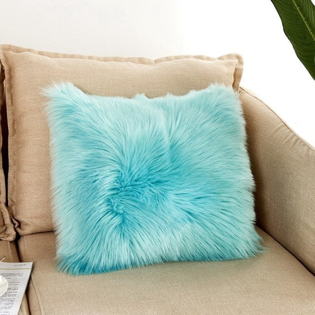 Nordic Faux Fur Cushion Cover Artificial Wool Throw Pillowcase Cushion Case Home Soft Living Room Bedroom Car Decorative 45x45cm