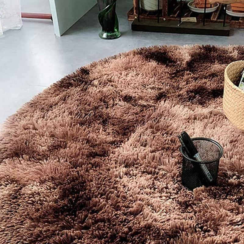 Fluffy Carpet for Living Room Soft Kid Room Round Mat Carpet Anti-slip Floor Mat Home Decor Plush Thick Tie Dyeing Rug Carpet