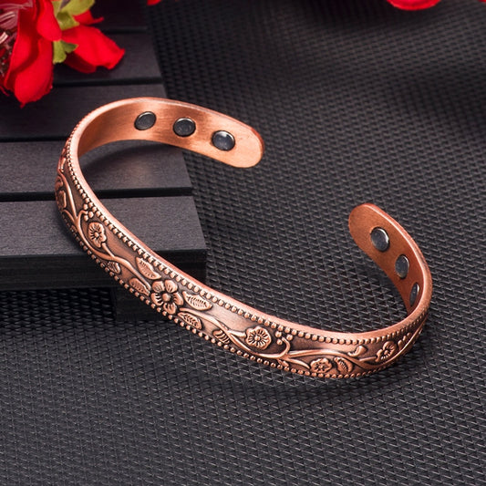 Magnetic Pure Copper Bracelet Femme Benefit 9mm Vintage Flower Energy Magnetic Copper Bracelet Adjustable Bracelet for Women