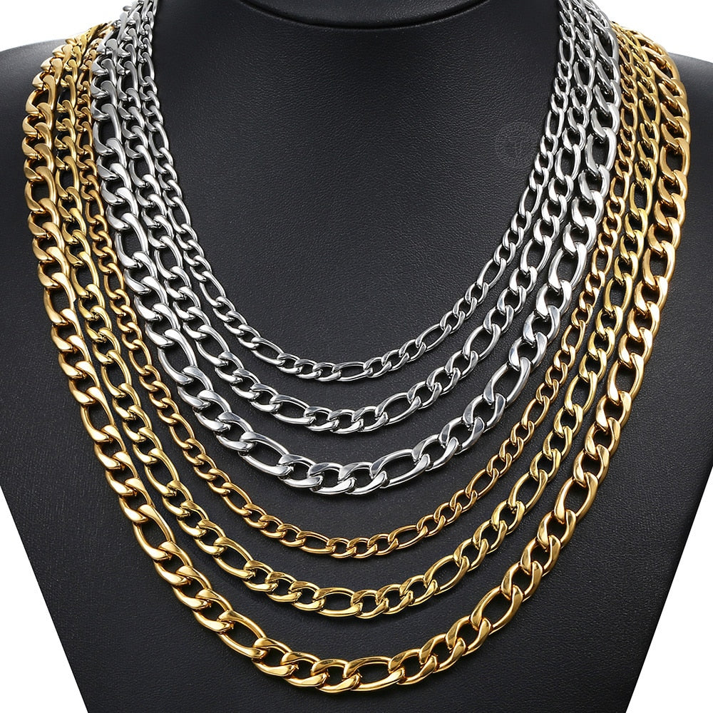 5/7/9mm Men&#39;s Stainless Steel Necklace Figaro Link Chain Choker for Men Women Gold Color Silver Color Solid Accessories  KNM177