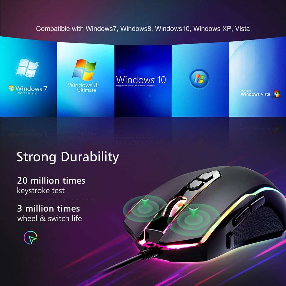 VicTsing T16 Wired Gaming Mouse 8 Programmable Button 7200 DPI USB Computer Mouse Gamer Mice With RGB Backlight For PC Laptop