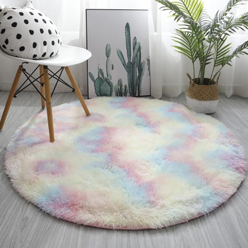 Fluffy Carpet for Living Room Soft Kid Room Round Mat Carpet Anti-slip Floor Mat Home Decor Plush Thick Tie Dyeing Rug Carpet