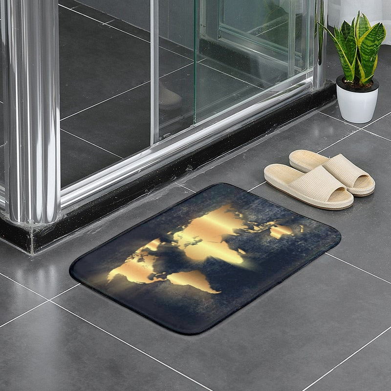 New Style World Map Printing Retro Floor Mats Flannel Entrance Door Mats Funny Living Room Kitchen Bathroom Anti-Slip Carpet Rug