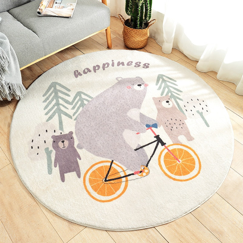 Cartoon Round Kids Bedroom Carpets Lamb Cashmere Home Living Room Non-Slip Carpet Sofa Tatami Bedside Rugs Baby Crawling Mat