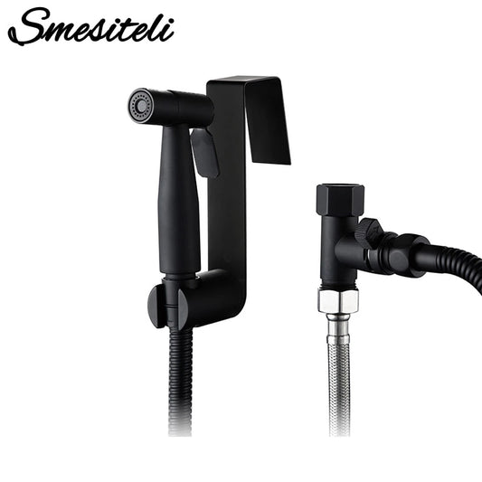 Toilet Bidet Sprayer Shattaf Shower Wall Mounted Bathroom Matt Black Stainless Steel With Portable Hand Held And Hose Smesiteli