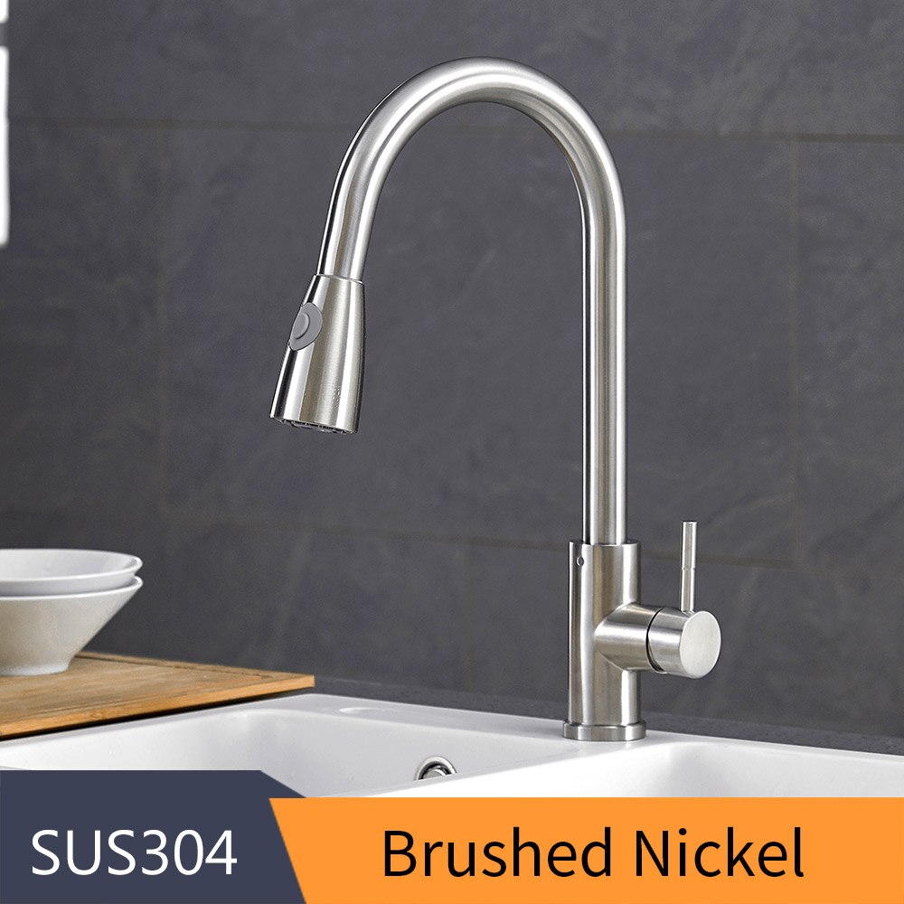 Kitchen Faucets Silver Single Handle Pull Out Kitchen Tap Single Hole Handle Swivel 360 Degree Water Mixer Tap Mixer Tap 408906