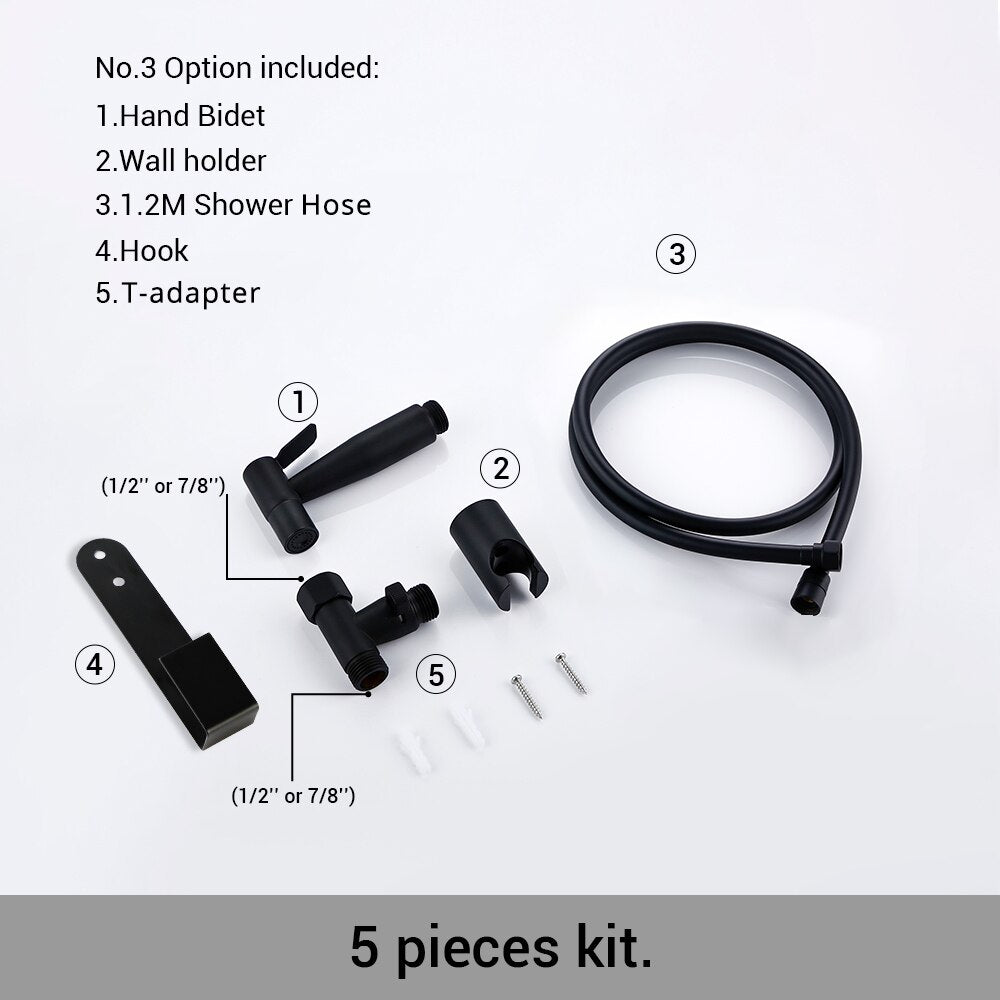 Toilet Bidet Sprayer Shattaf Shower Wall Mounted Bathroom Matt Black Stainless Steel With Portable Hand Held And Hose Smesiteli