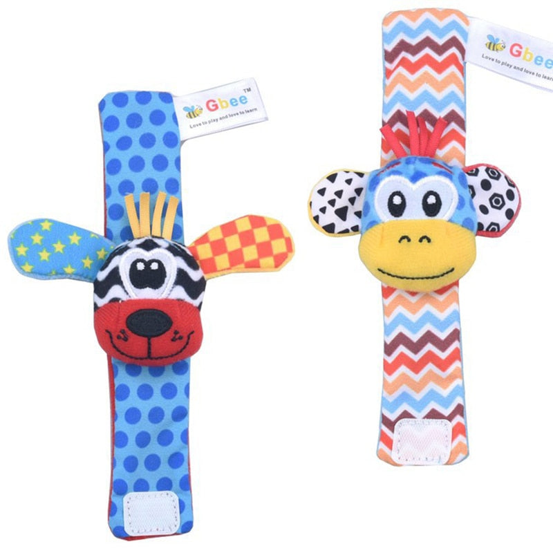 Infant Socks Wrist Rattle Toys Baby Toys 0-12 Months Newborn Cartoon Animal Plush Socks Wrist Strap Rattle For Baby Girl Boy Hot