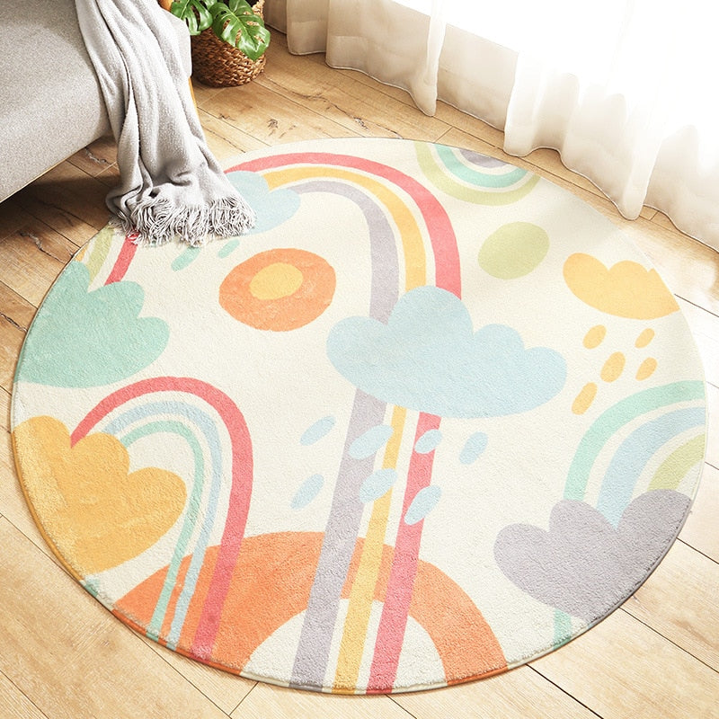 Cartoon Round Kids Bedroom Carpets Lamb Cashmere Home Living Room Non-Slip Carpet Sofa Tatami Bedside Rugs Baby Crawling Mat