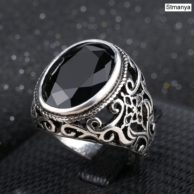 Best Price New Fashion Rings for Men Stone Antique Silver Color Plating Ring for Party Vintage Rings Jewelry  31057