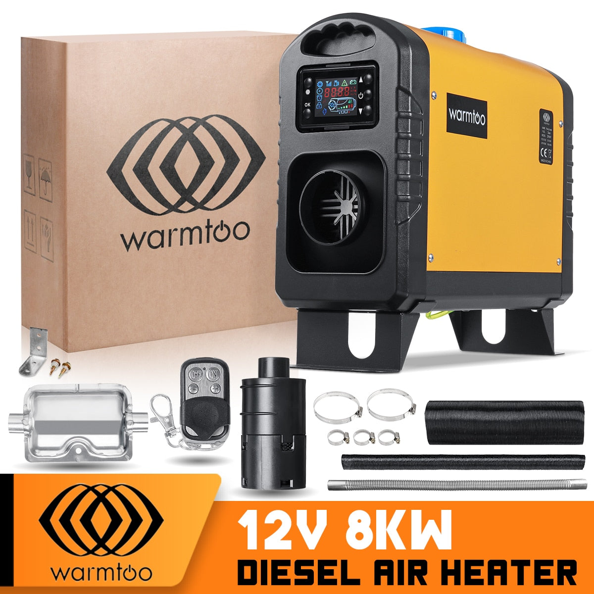 Warmtoo All In One Mini Diesel Air Heater 8KW 12V One Hole Car Heater For Trucks Motor-Homes LCD /Button Remote New Arrival