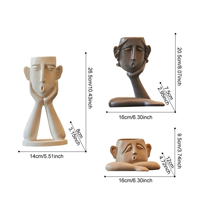 Abstract figure Set 3pc living room Sculpture Office Bookshelf Home Decor modern Vase Home Ornaments TV Desk Figurine Resin