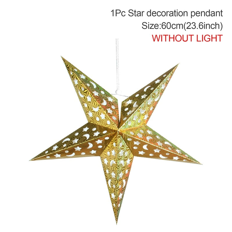 30-75cm Hollow Star Hanging Pendant Eid Mubarak Christmas Ramadan Decoration 2023 Islamic Muslim Party Decor Ramadan Kareem Gift