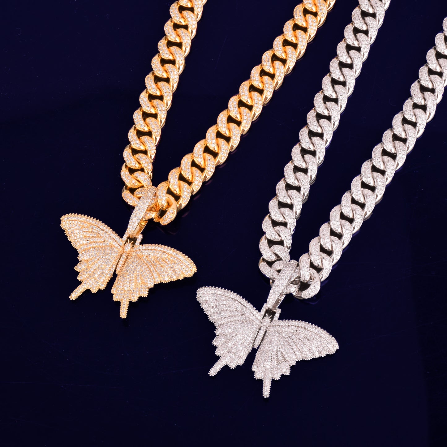 Butterfly Pendant Gold Color Plated Necklace Bling AAA Zircon Men&#39;s Hip Hop Jewelry