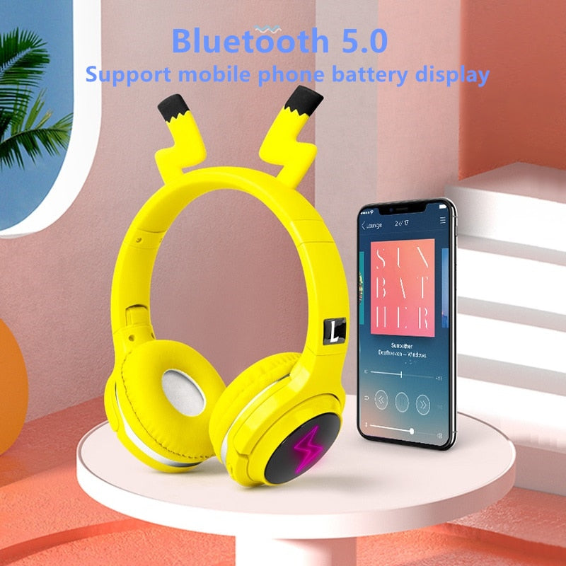 Cute Kids Bluetooth 5.0 Headset 7 Colors LED Headphones support SD Card Audio Cable Headphone for Boy Girl Gift Children